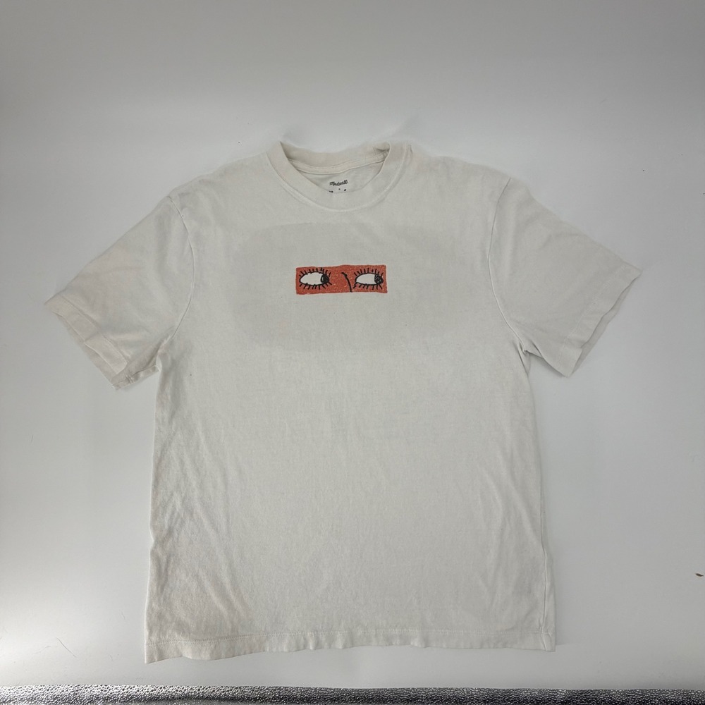 Madewell x Mark Neeley Mens Graphic T-Shirt White Cream Eyes Art Print Size M